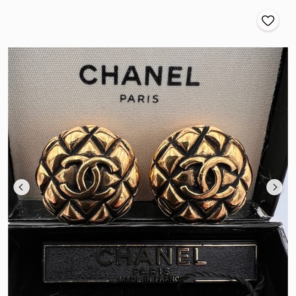 CHANEL Gold Quilted CC Button Earrings. 100% Authentic